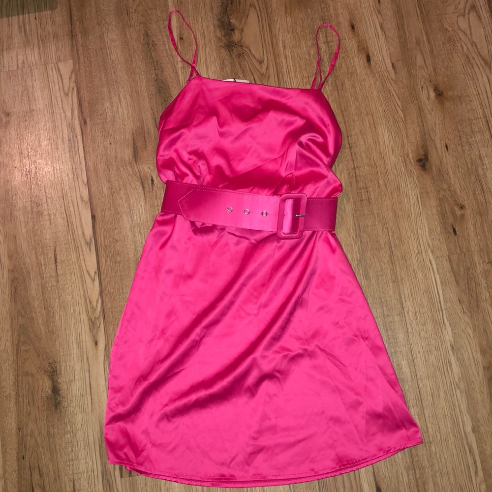 NEW!! Zara Satin Effect Fuchsia Dress Size S - Picture 6 of 12